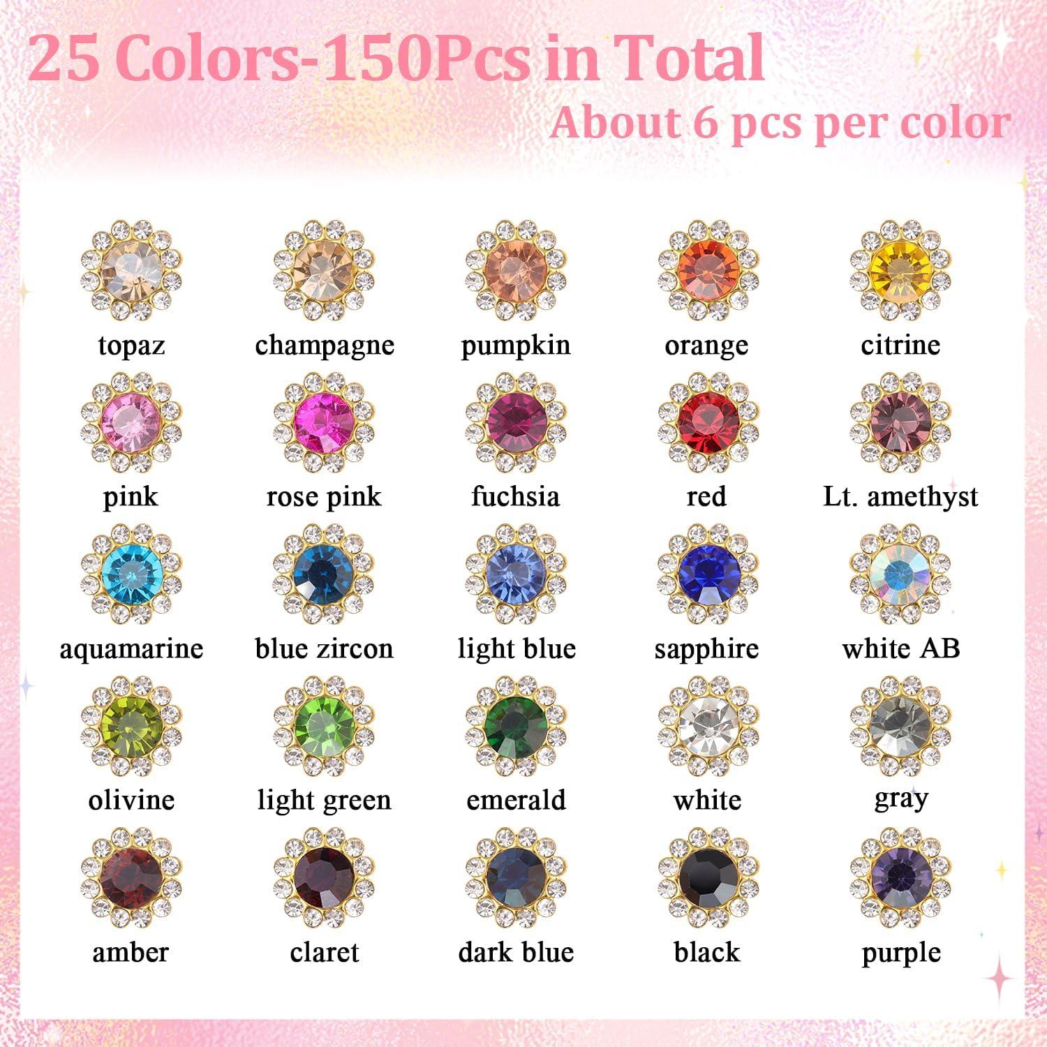 150 Strass de Coser en 25 Colores Mezclados - Cristal de Vidrio