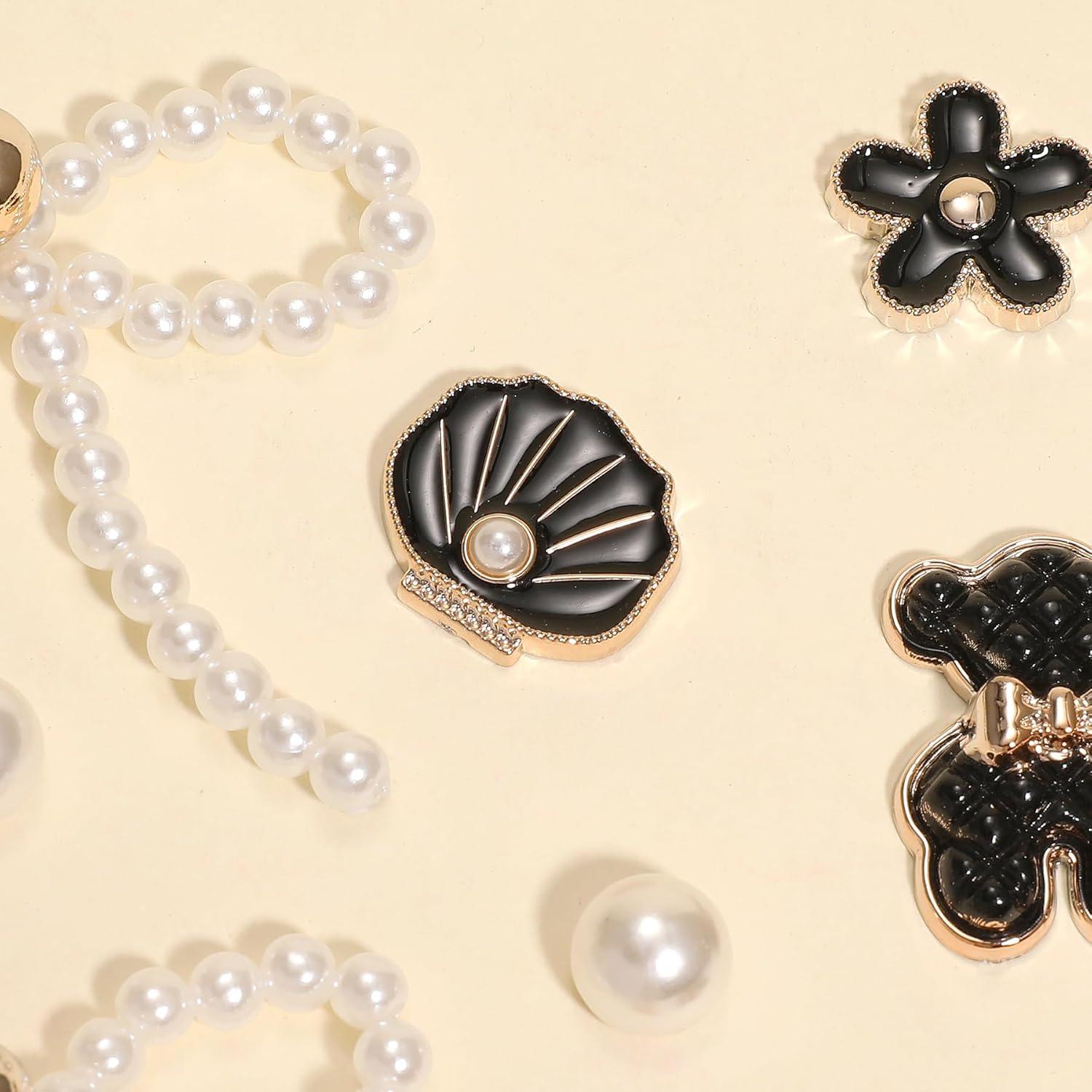 24 Encantos de Zapatos con Lazo de Perlas Brillantes para Mujeres