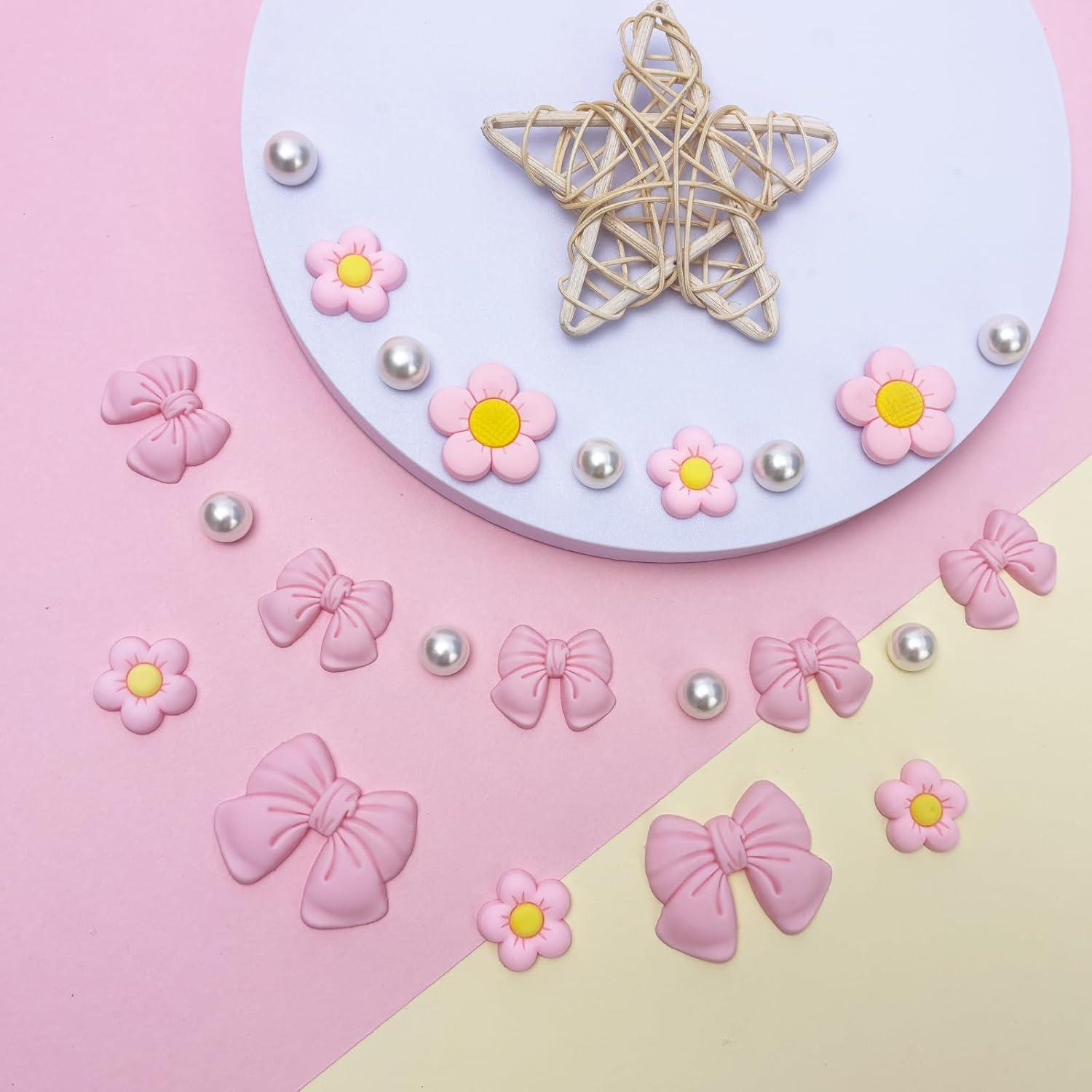 Encantos de Zapatos de Lazo Rosa Arrebolli - 24 Piezas para Niñas