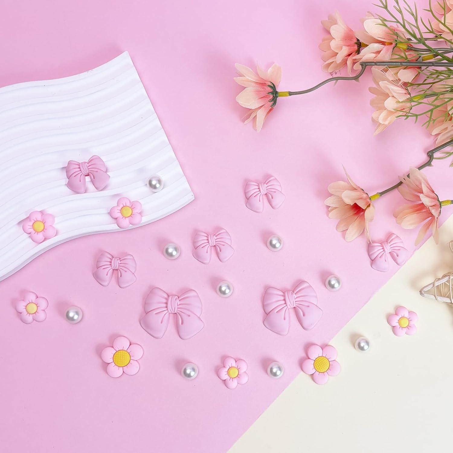 Encantos de Zapatos de Lazo Rosa Arrebolli - 24 Piezas para Niñas