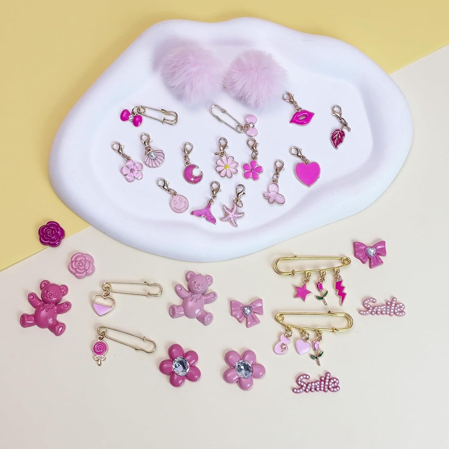 Kit 38 Pcs Encantos Brillantes para Zapatos Niñas Rosa Pom