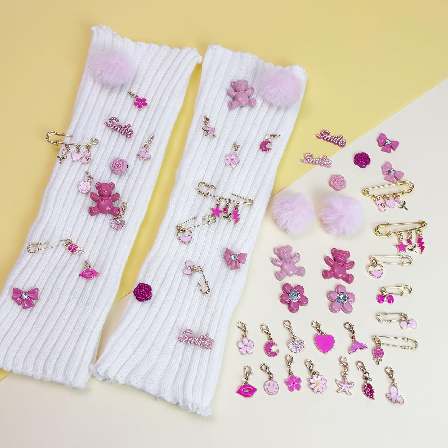 Kit 38 Pcs Encantos Brillantes para Zapatos Niñas Rosa Pom