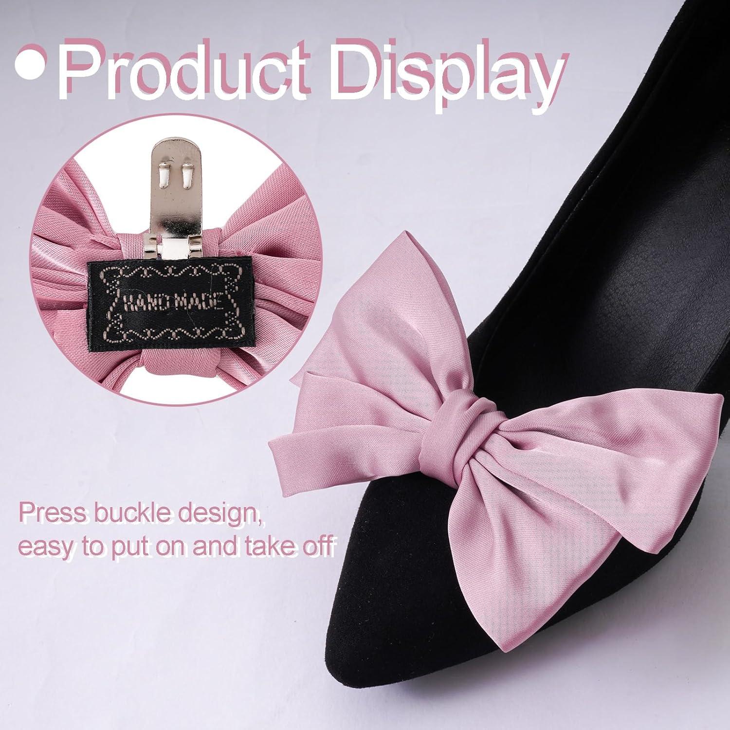 Clips de Zapato de Satén Rosa Haakong - 2 Pcs Lazo Elegante