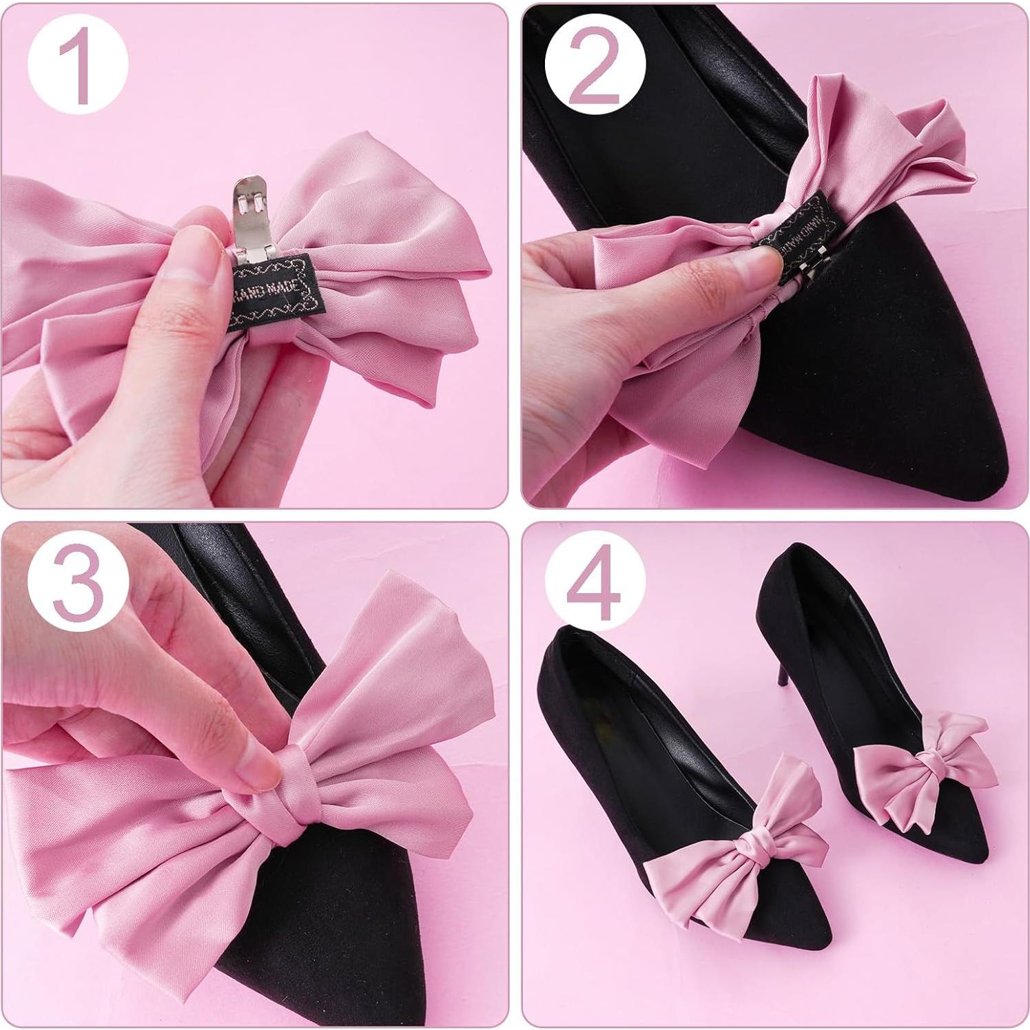 Clips de Zapato de Satén Rosa Haakong - 2 Pcs Lazo Elegante