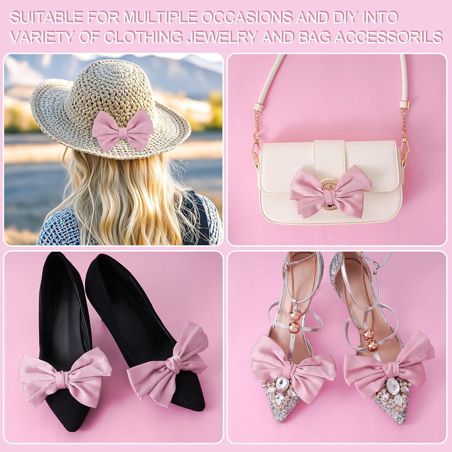 Clips de Zapato de Satén Rosa Haakong - 2 Pcs Lazo Elegante