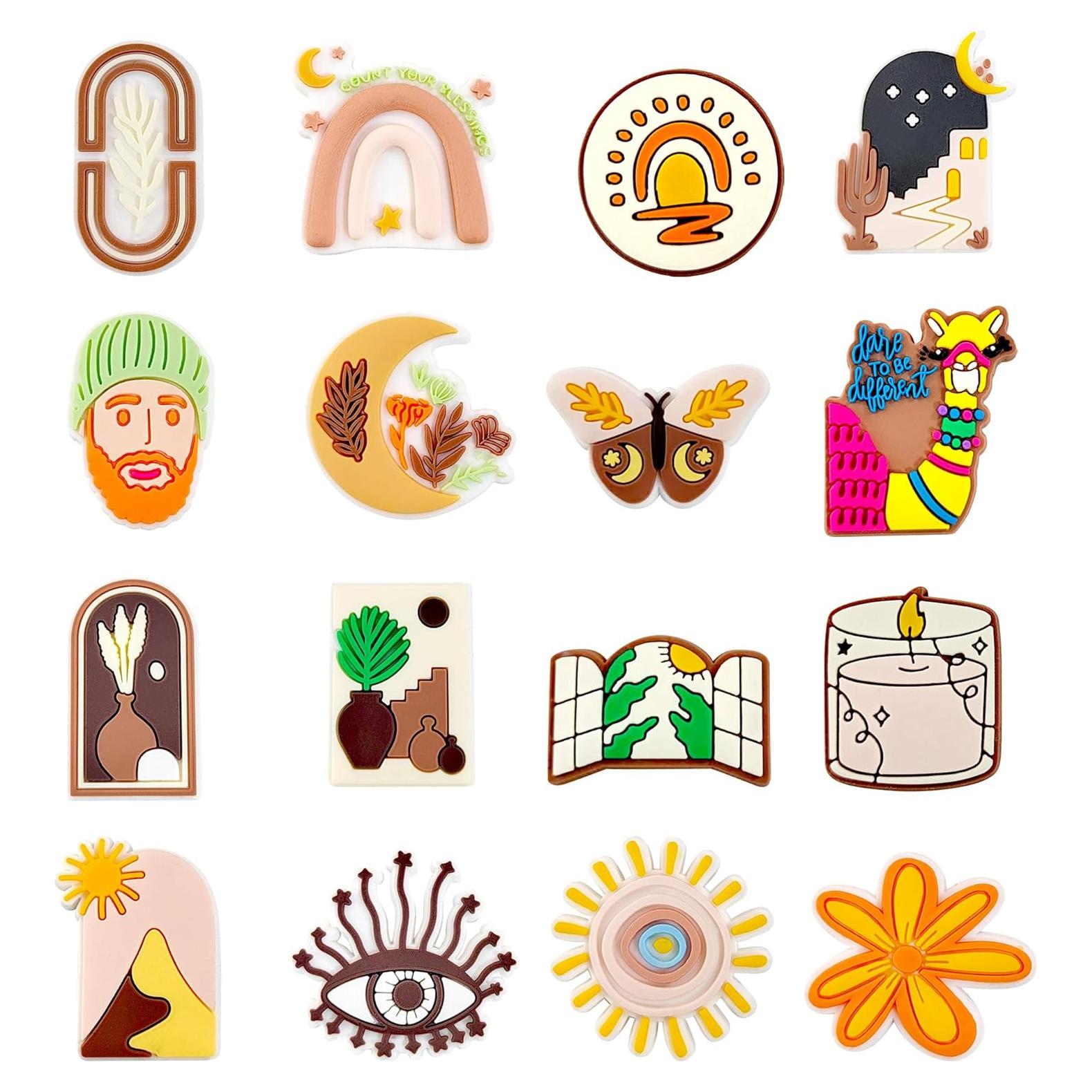 Set de 16 Encantos Boho para Zapatos Clog y Sandalias - PVC Impermeable