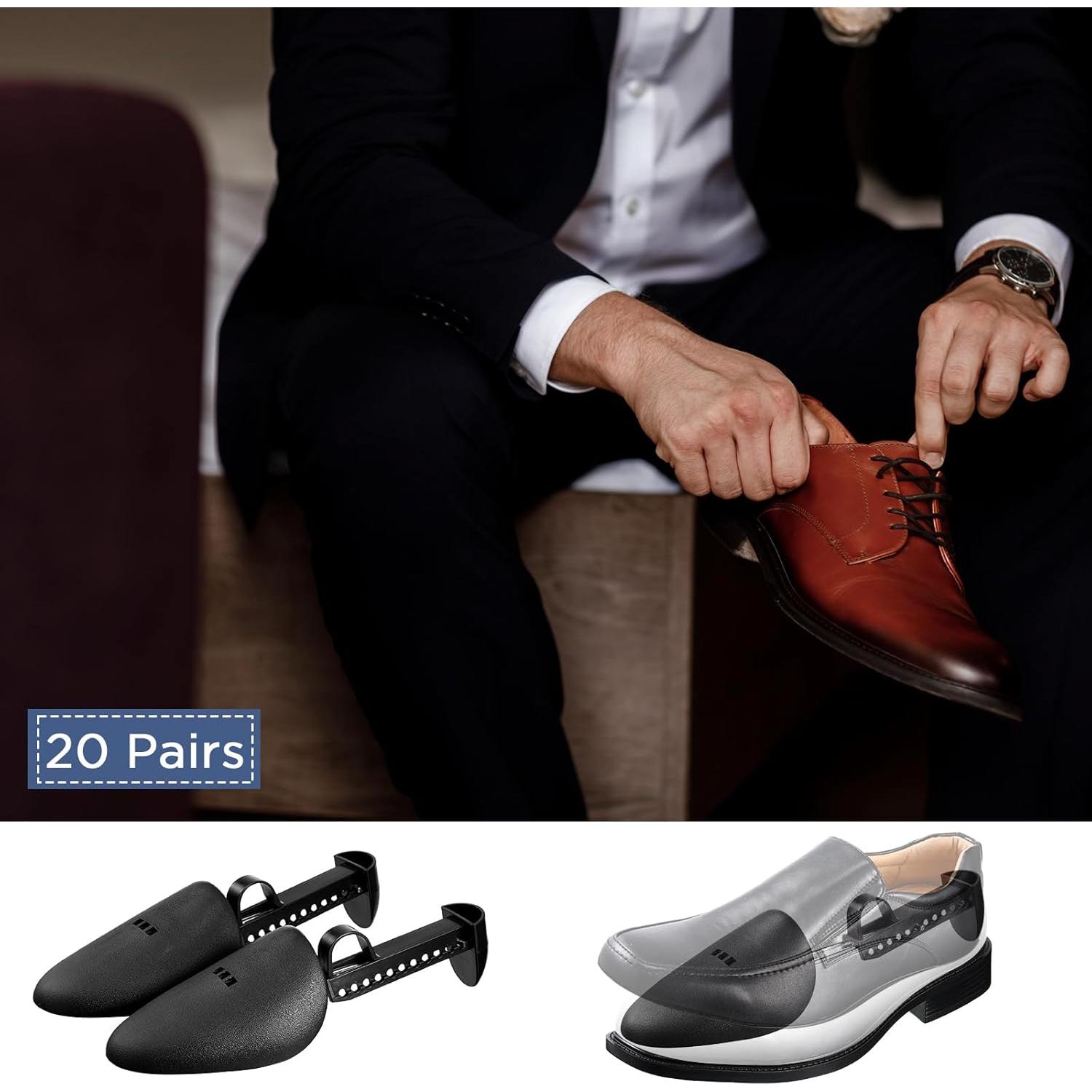 Honeydak 20 Pares de Estiradores de Zapatos Ajustables Negros