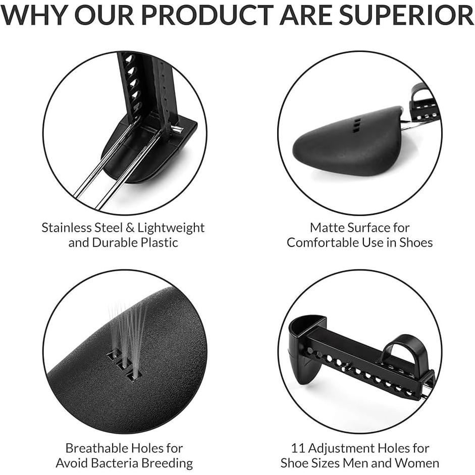 Árboles para Zapatos WAJJ Ajustables 2 Piezas para Mujer Negro