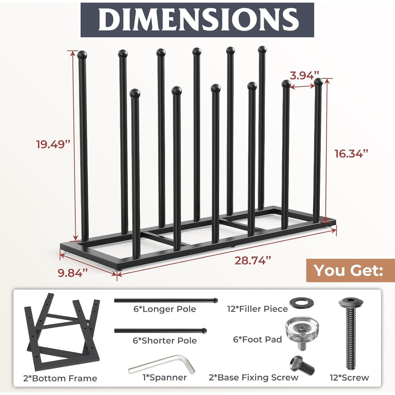 Organizador de Botas HzTinT de Acero Inoxidable Negro 6 Pares