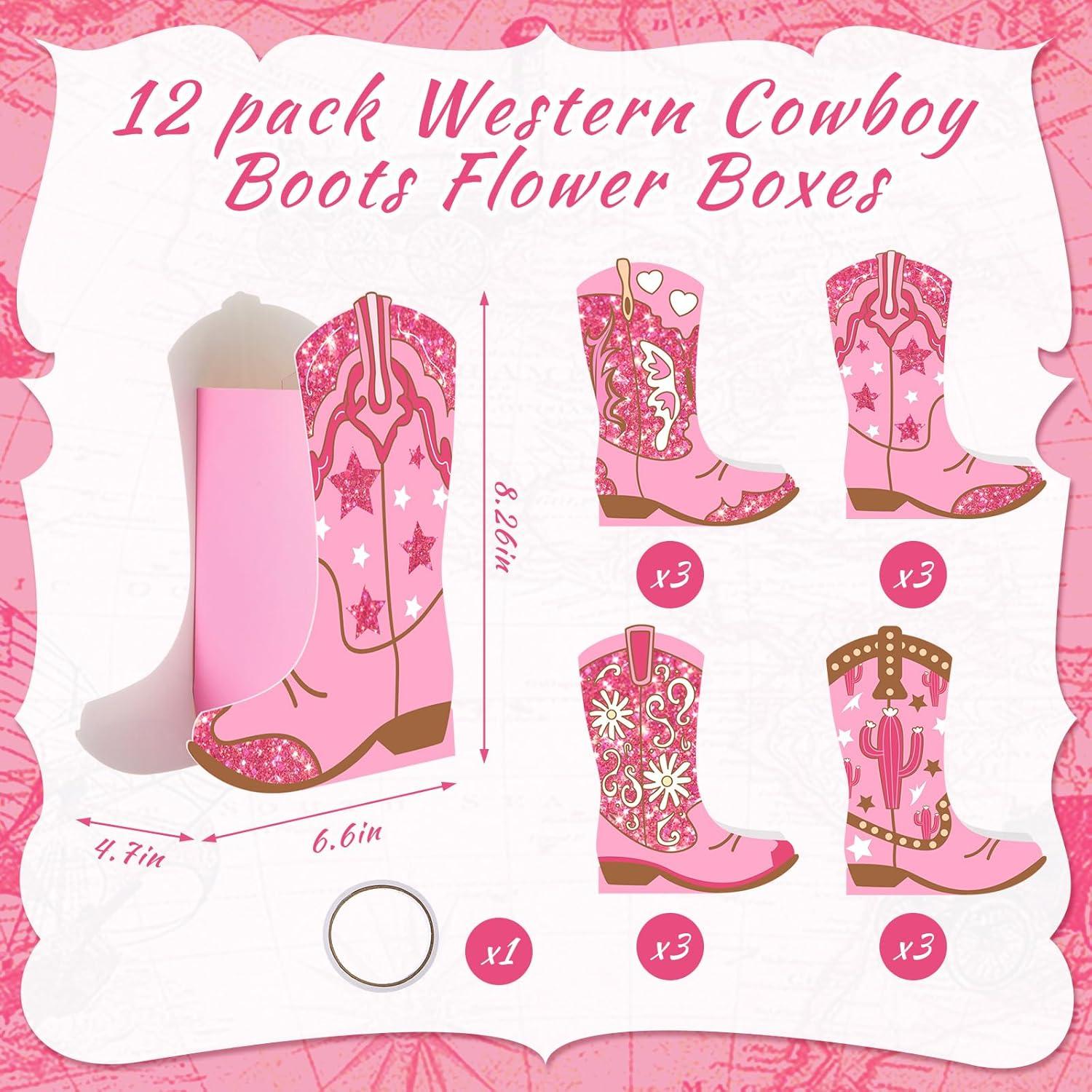 12 Cajas de Flores en Forma de Bota Vaquera Memorywuu Rosa
