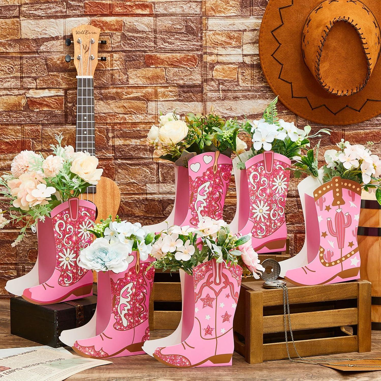 12 Cajas de Flores en Forma de Bota Vaquera Memorywuu Rosa