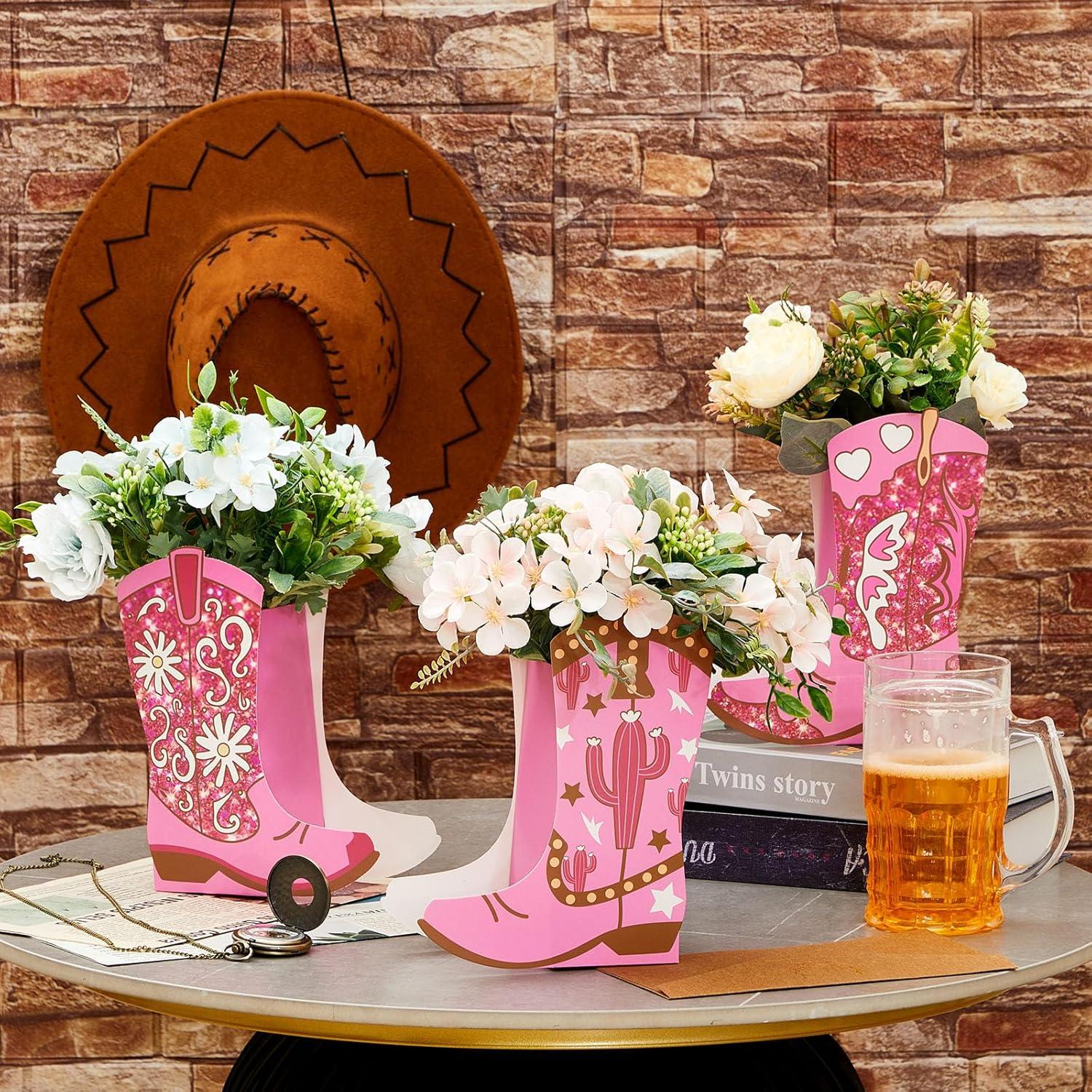 12 Cajas de Flores en Forma de Bota Vaquera Memorywuu Rosa