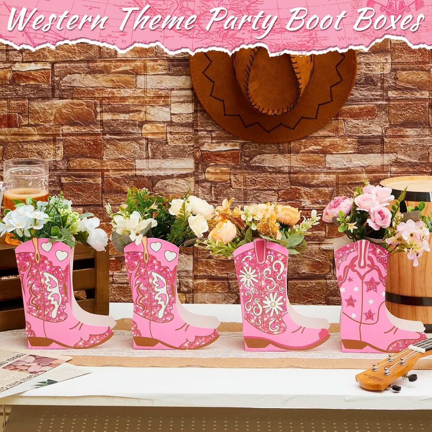 12 Cajas de Flores en Forma de Bota Vaquera Memorywuu Rosa