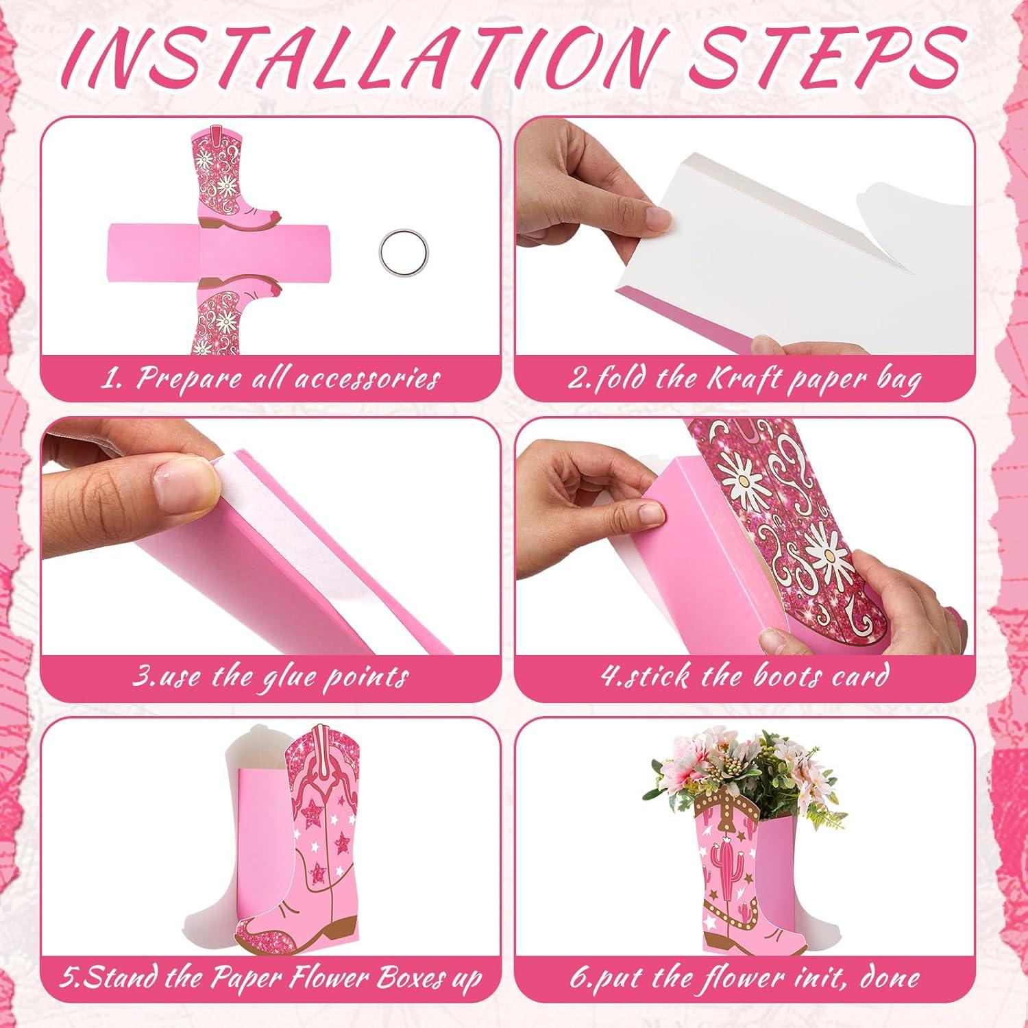 12 Cajas de Flores en Forma de Bota Vaquera Memorywuu Rosa