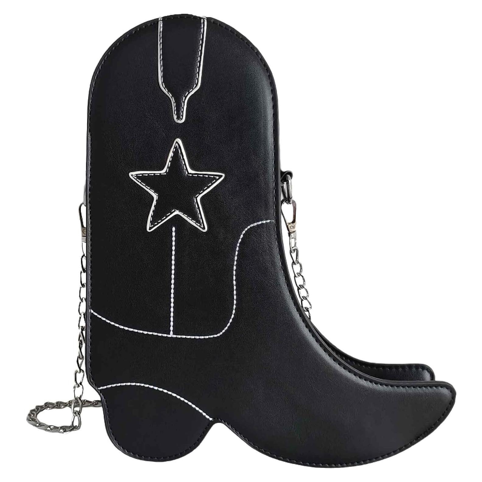 Bolso Cruzado de Cuero Vegano QHMCEXG Botín Cowboy Negro 22x7x29cm