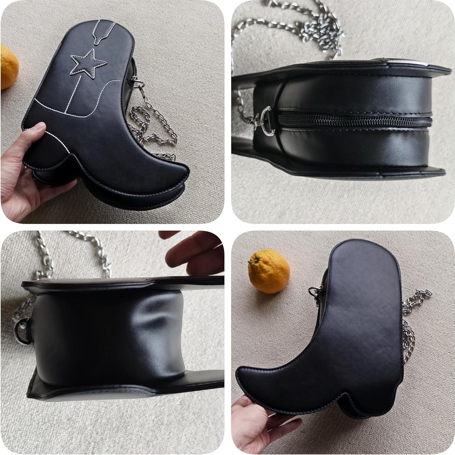 Bolso Cruzado de Cuero Vegano QHMCEXG Botín Cowboy Negro 22x7x29cm