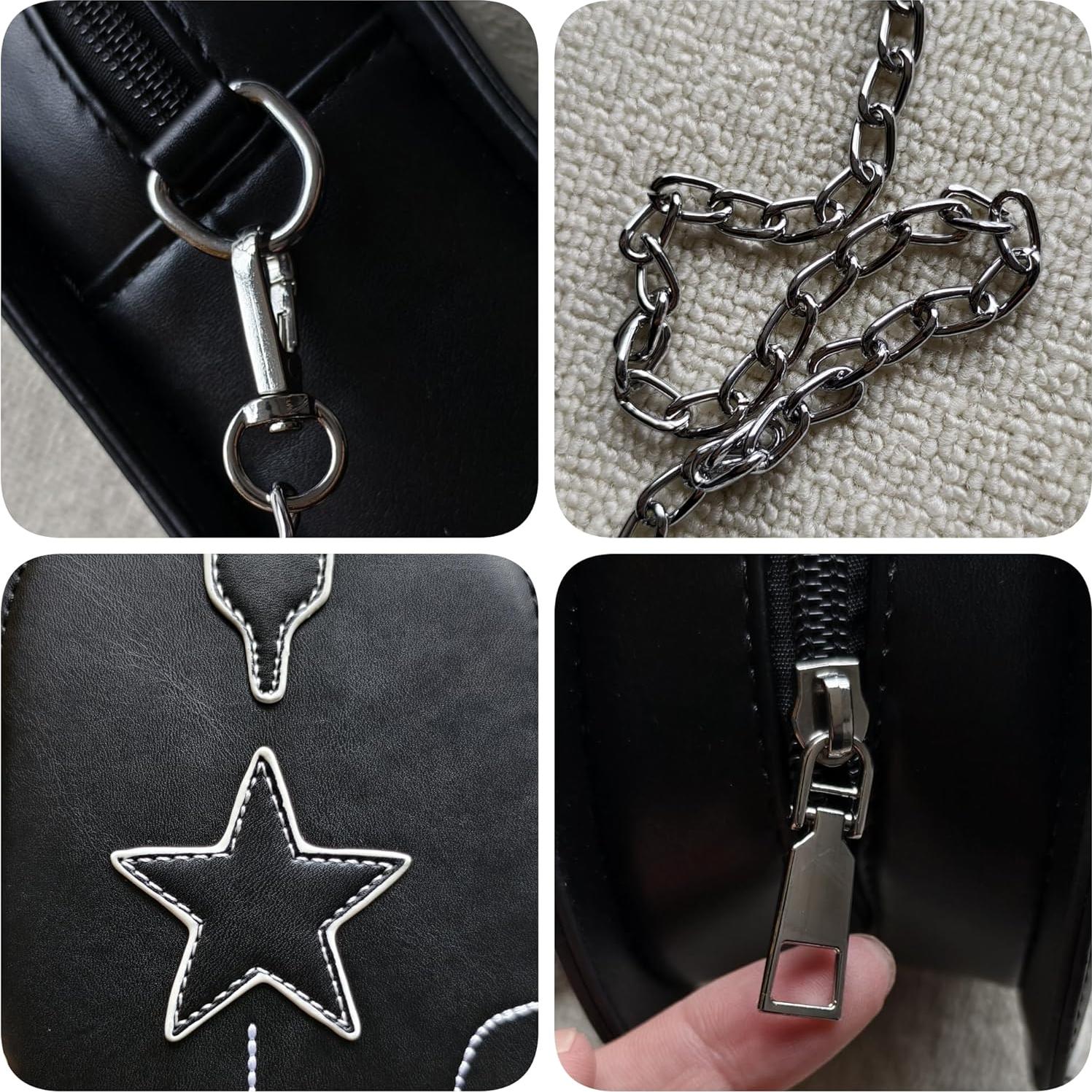 Bolso Cruzado de Cuero Vegano QHMCEXG Botín Cowboy Negro 22x7x29cm