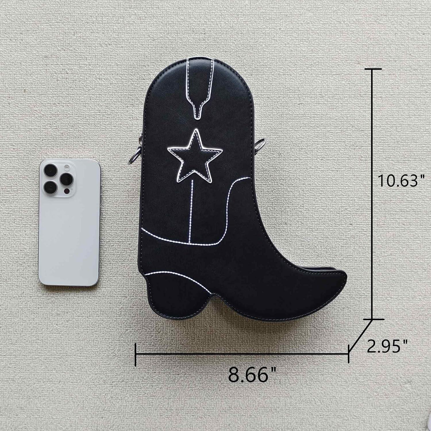 Bolso Cruzado de Cuero Vegano QHMCEXG Botín Cowboy Negro 22x7x29cm