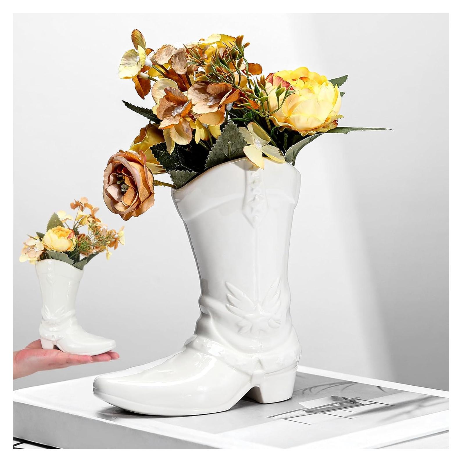 Jarrón de Bota Vaquera CroBlissful Blanco 15 cm Decoración