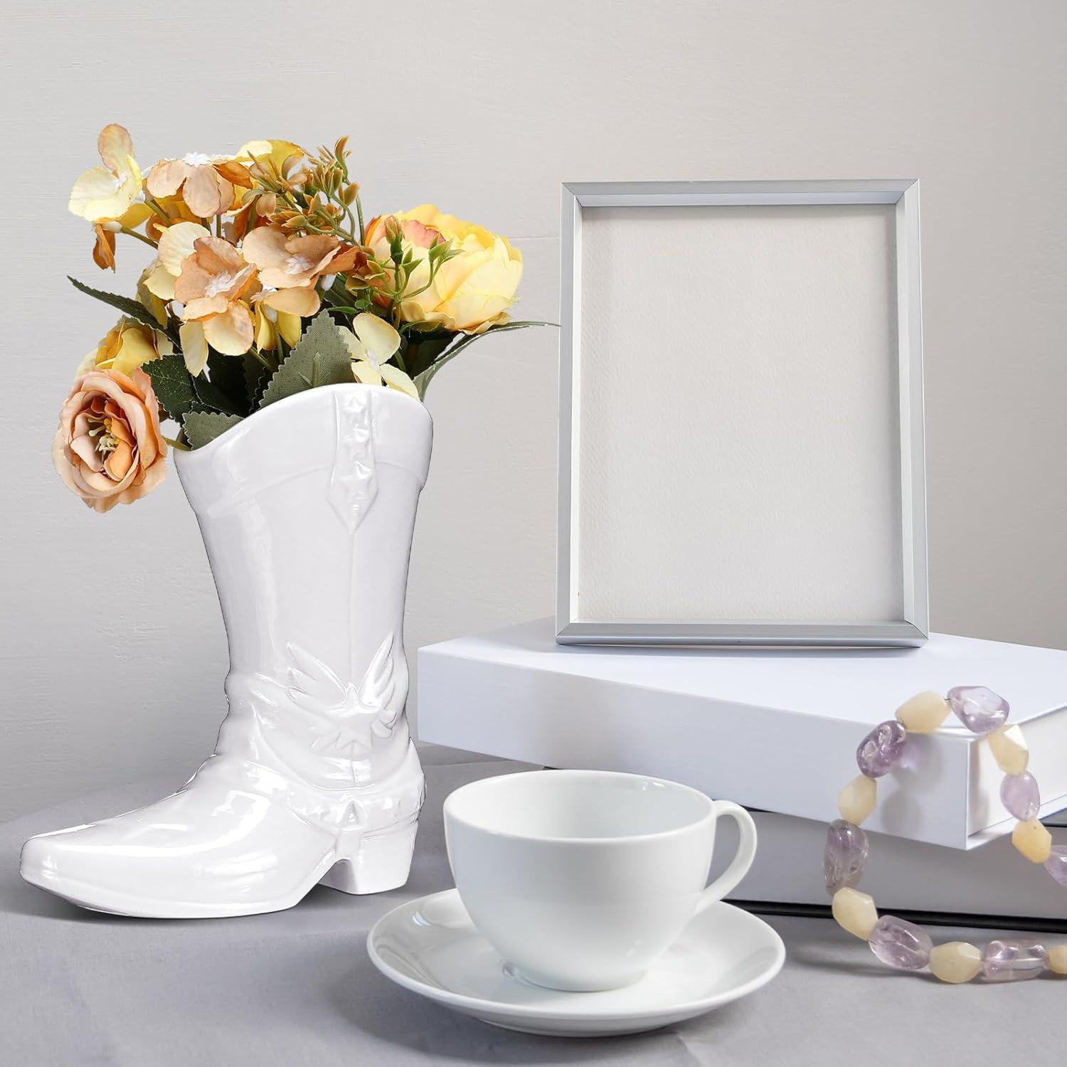 Jarrón de Bota Vaquera CroBlissful Blanco 15 cm Decoración