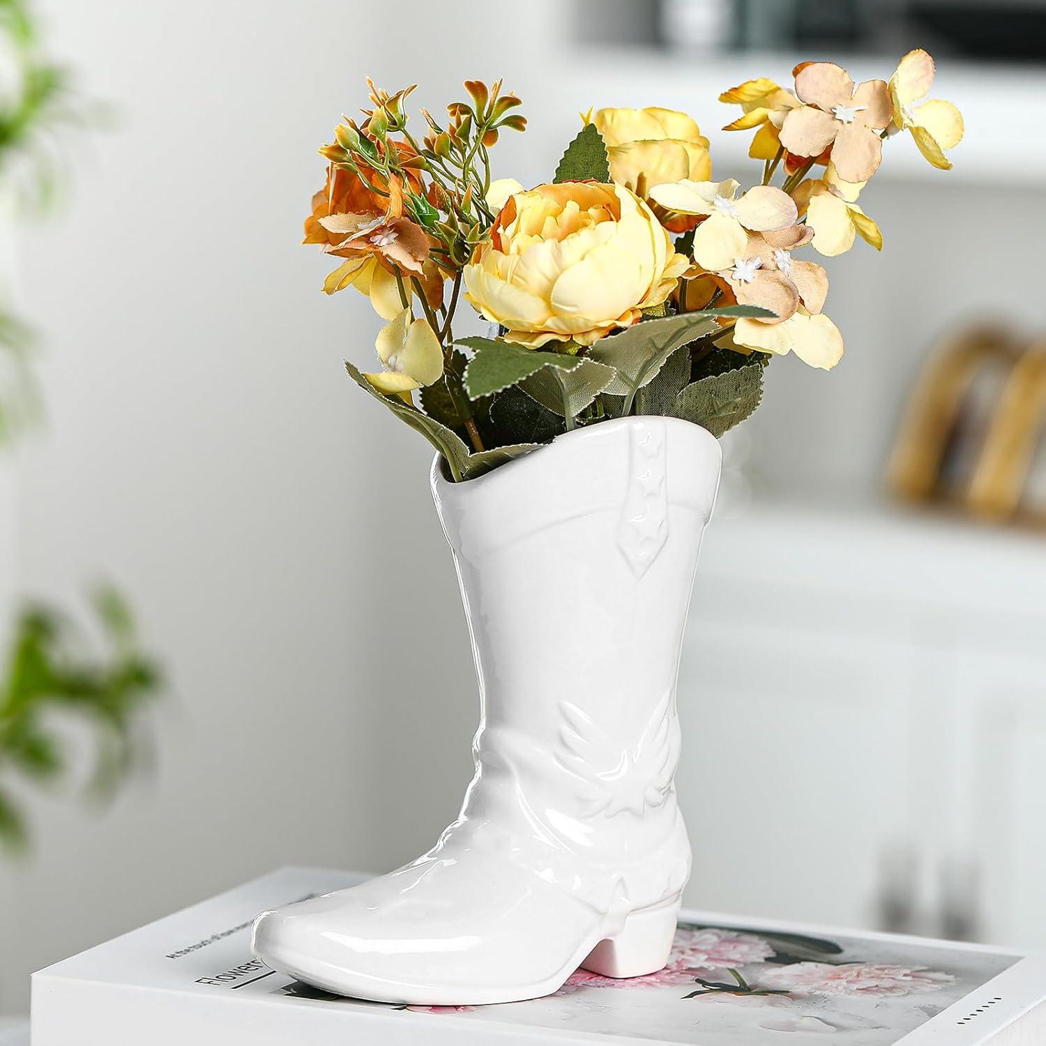 Jarrón de Bota Vaquera CroBlissful Blanco 15 cm Decoración