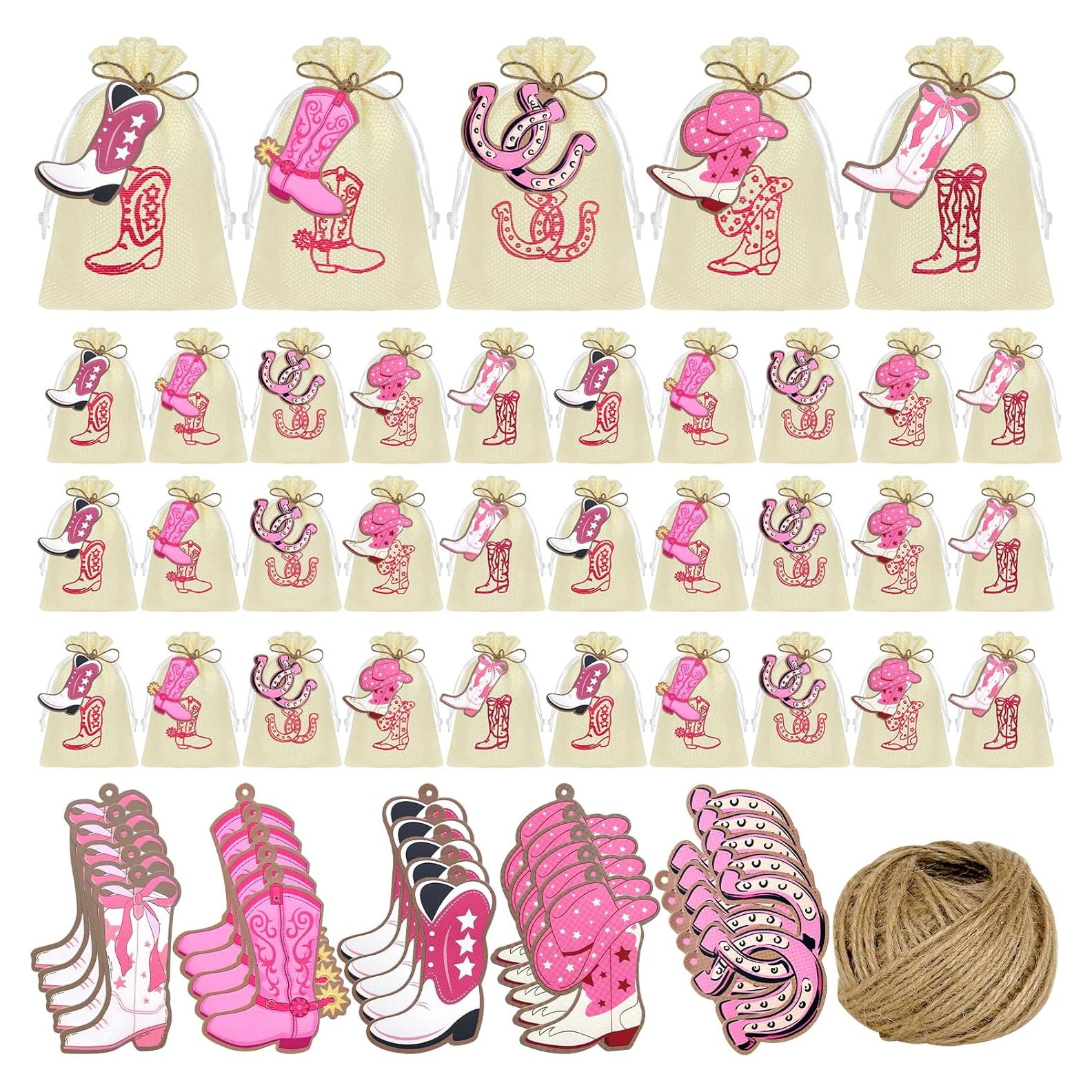 50 Bolsas de Regalo de Arpillera Cowboy 15x10 cm con Etiquetas