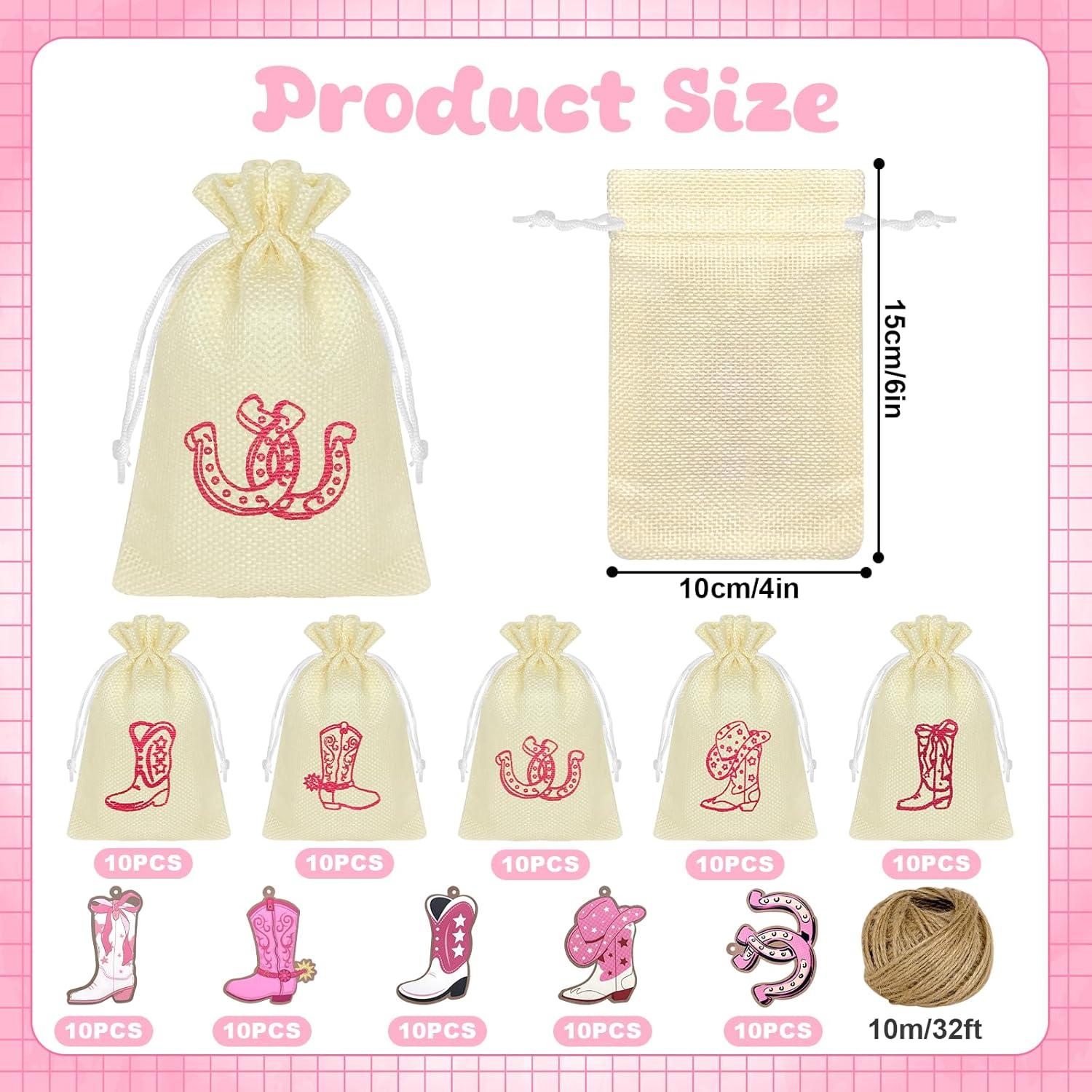 50 Bolsas de Regalo de Arpillera Cowboy 15x10 cm con Etiquetas