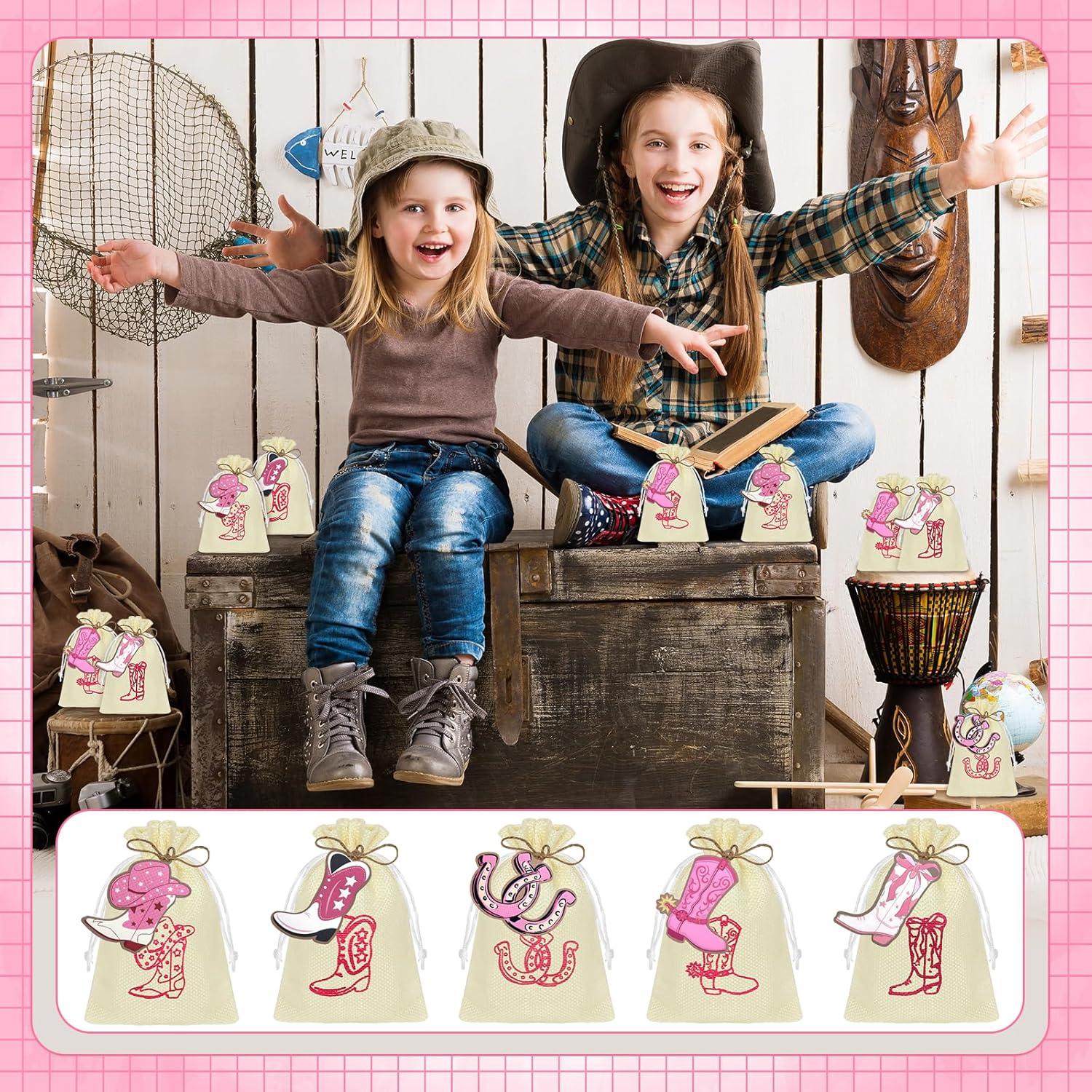 50 Bolsas de Regalo de Arpillera Cowboy 15x10 cm con Etiquetas