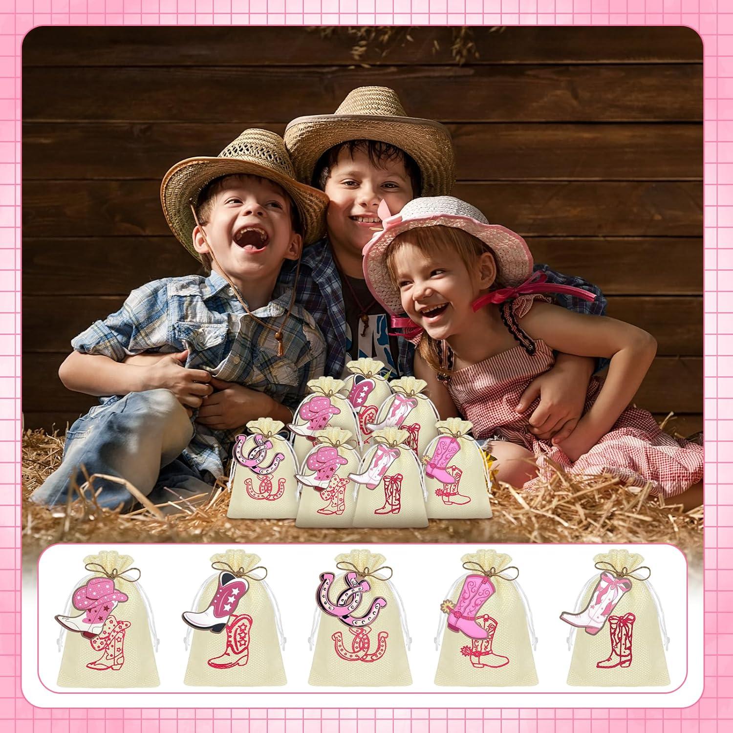 50 Bolsas de Regalo de Arpillera Cowboy 15x10 cm con Etiquetas