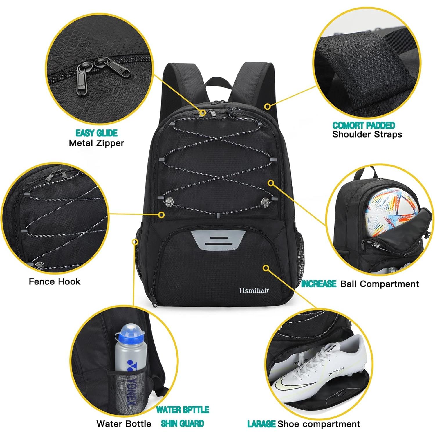 Mochila Deportiva Hsmihair Zqb Negro con Compartimento para Balón