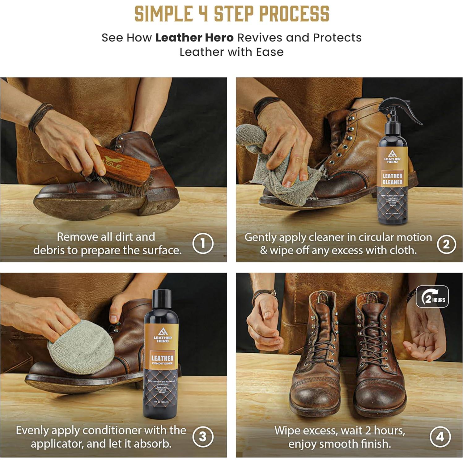 Kit Limpiador y Acondicionador de Cuero Leather Hero 4 Piezas