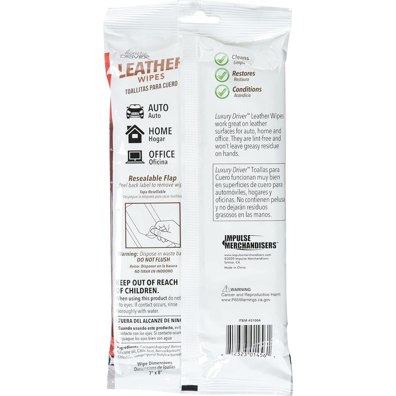 Toallitas de Cuero Luxury Driver 24 unidades 17.78x20.32 cm