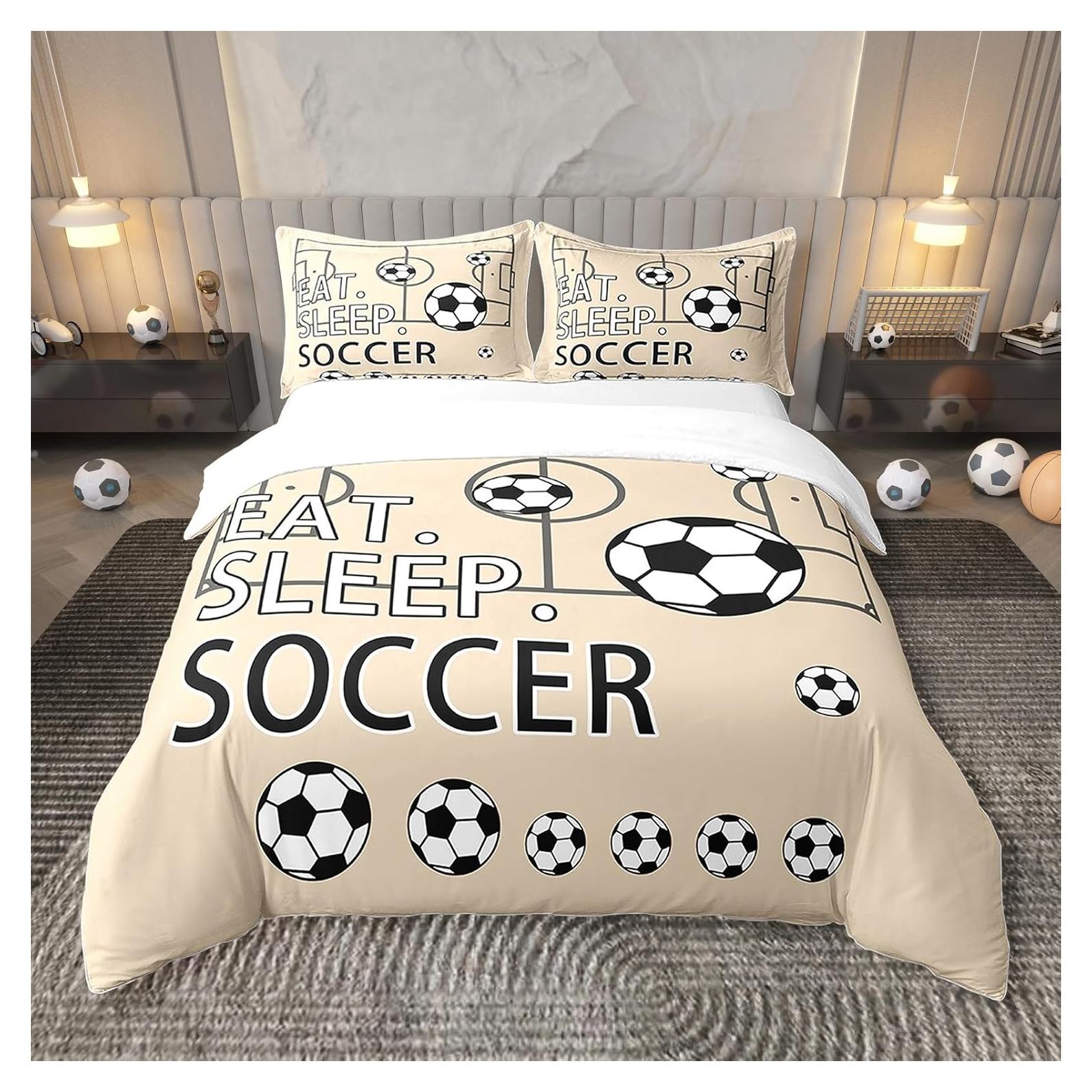 Funda de Edredón Individual Feelyou 100% Algodón Fútbol Beige