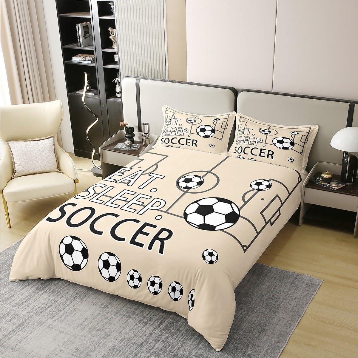 Funda de Edredón Individual Feelyou 100% Algodón Fútbol Beige