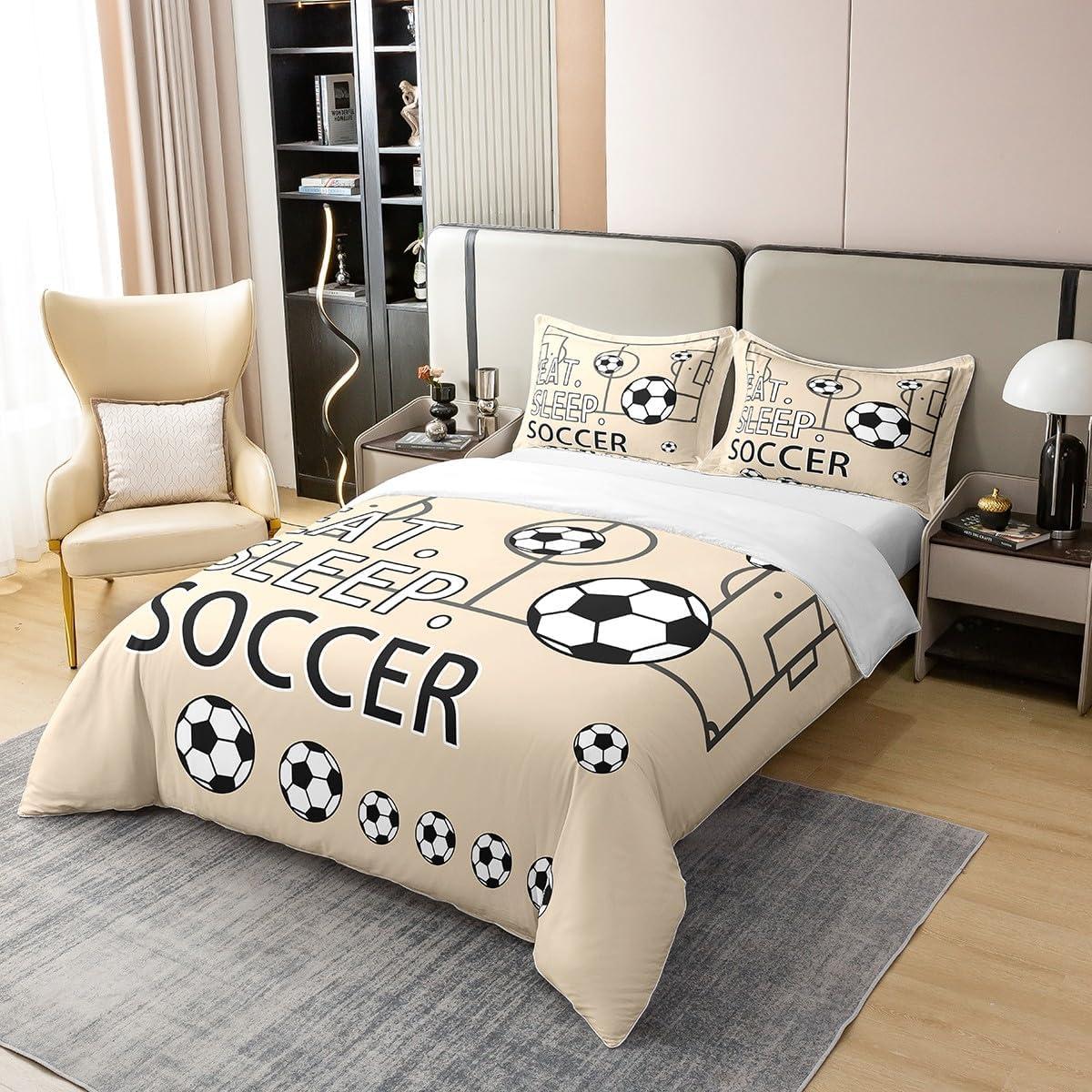 Funda de Edredón Individual Feelyou 100% Algodón Fútbol Beige