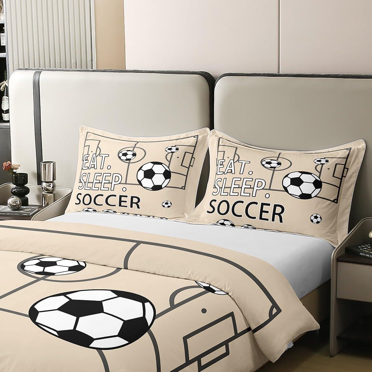 Funda de Edredón Individual Feelyou 100% Algodón Fútbol Beige