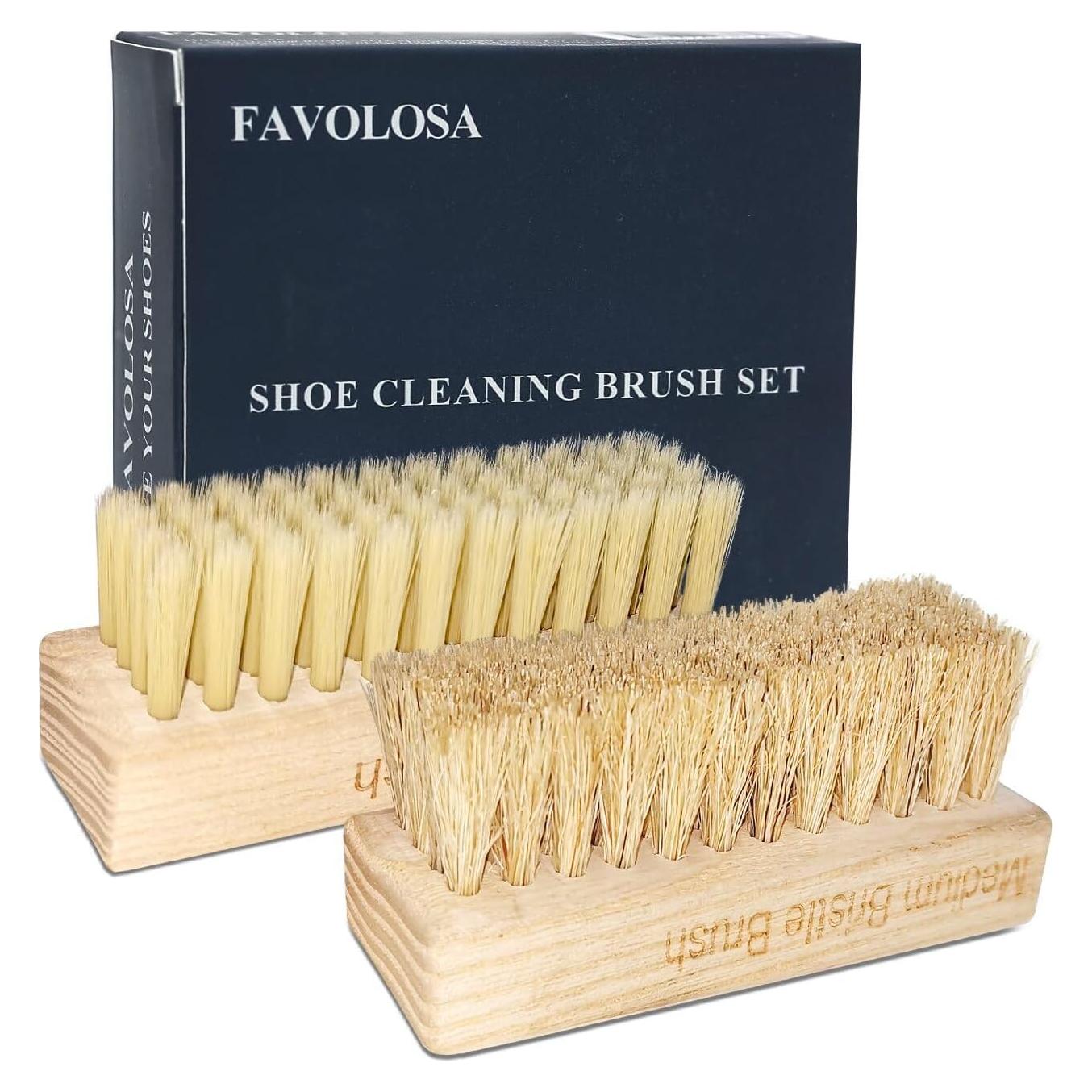 Juego de cepillos de limpieza de zapatos FAVOLOSA - 2 cepillos suaves y medianos