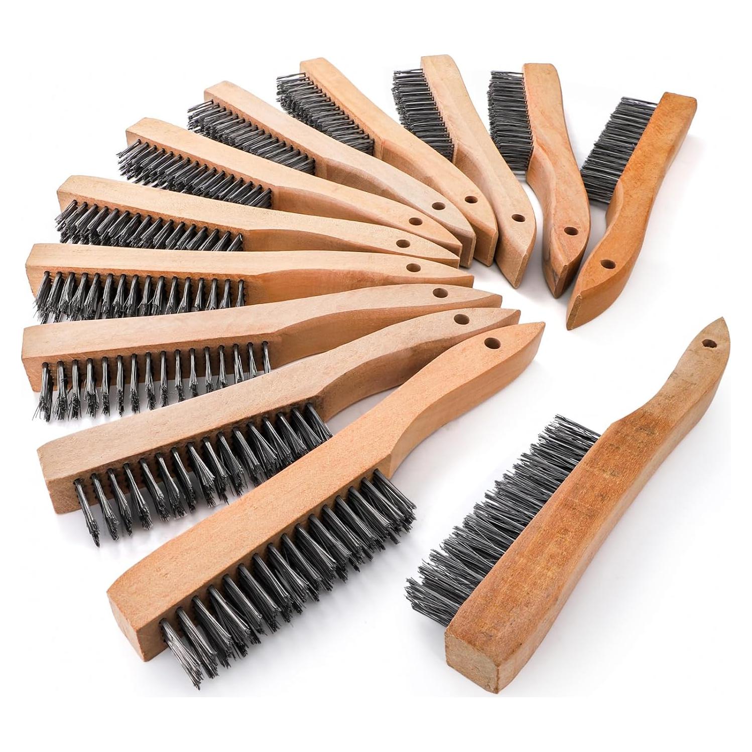 Set de 12 Cepillos de Alambre Elsjoy con Mango de Madera 25.4 cm