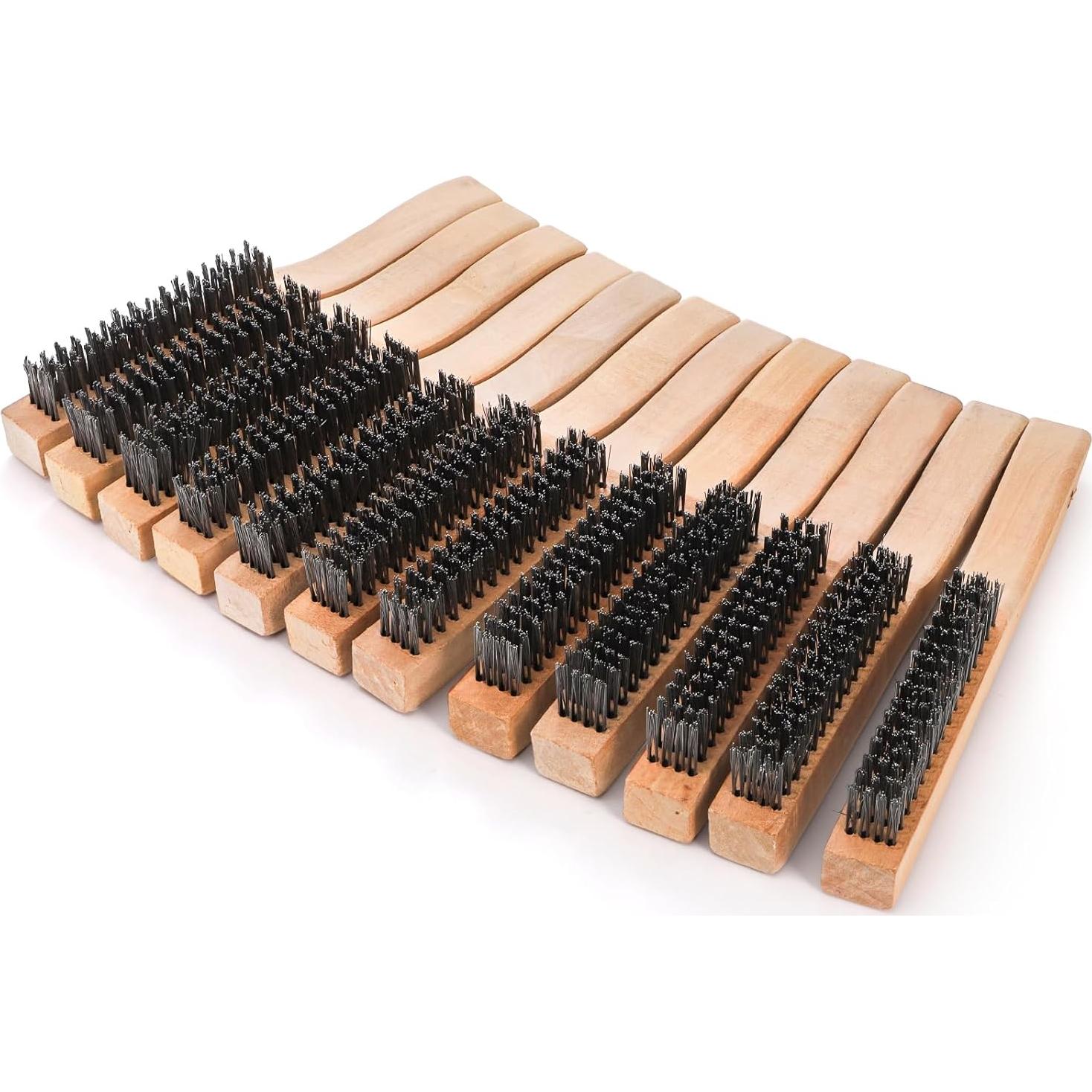 Set de 12 Cepillos de Alambre Elsjoy con Mango de Madera 25.4 cm