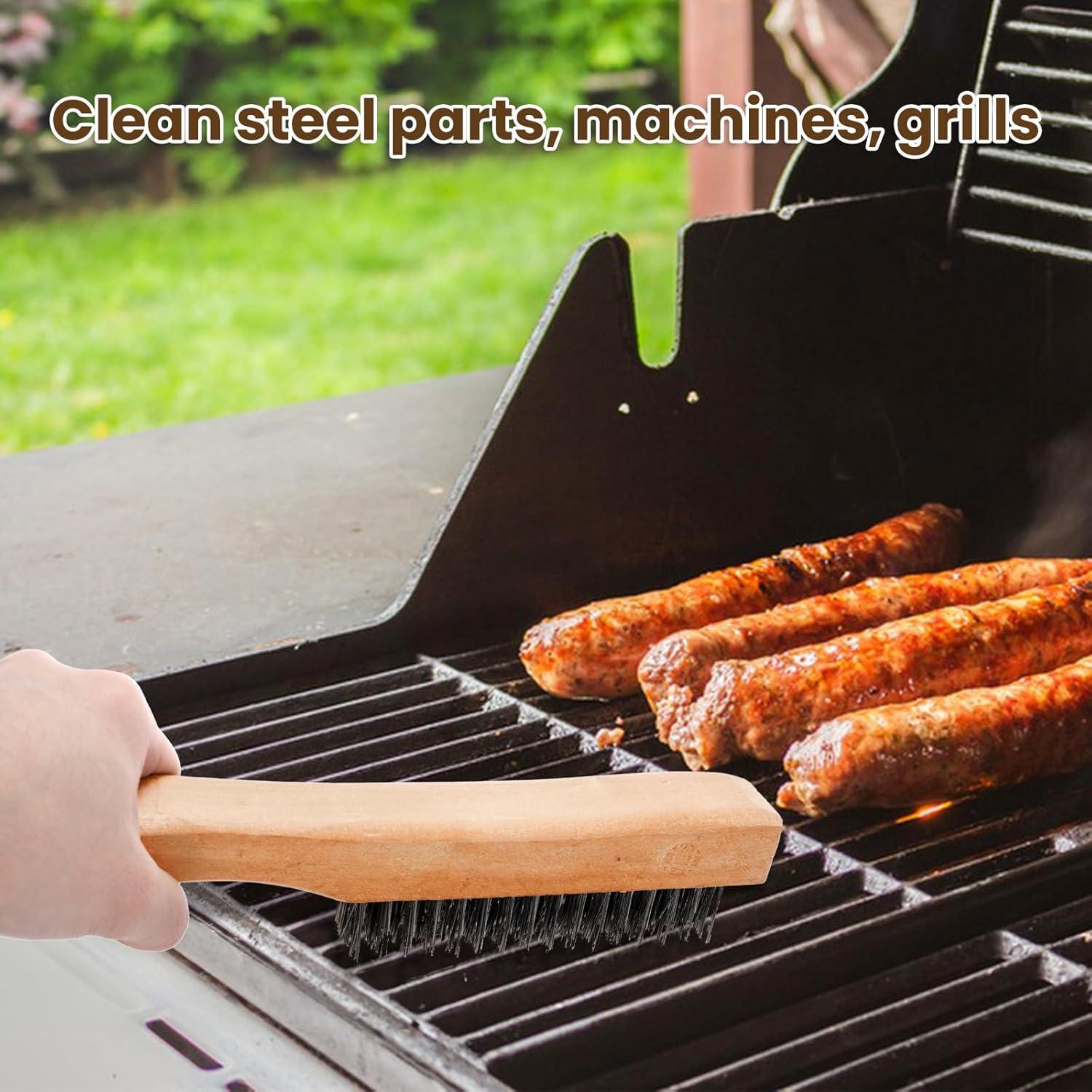 Set de 12 Cepillos de Alambre Elsjoy con Mango de Madera 25.4 cm