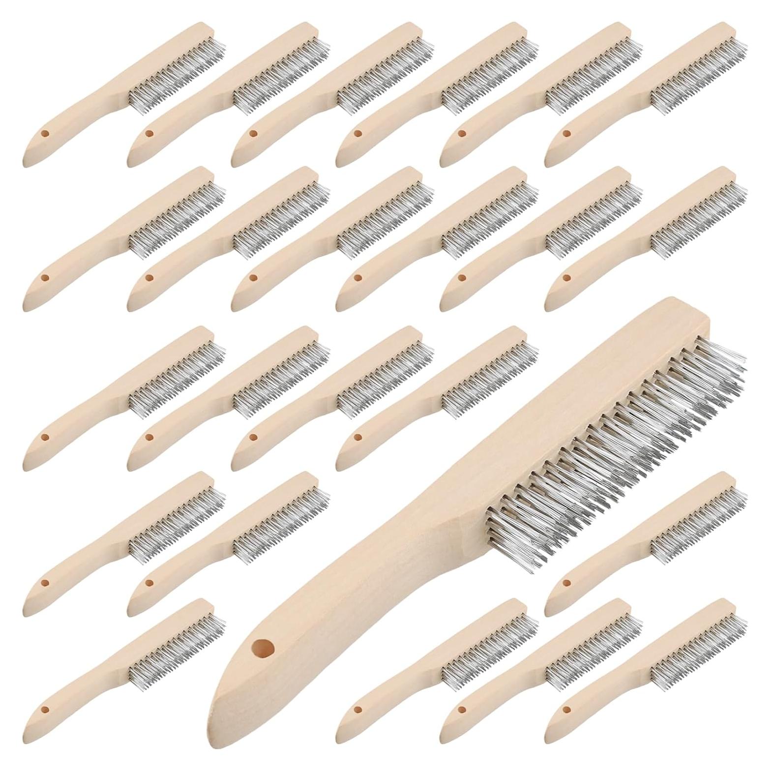 24 Cepillos de Alambre HEIHAK 10" Acero Inoxidable Mango Madera