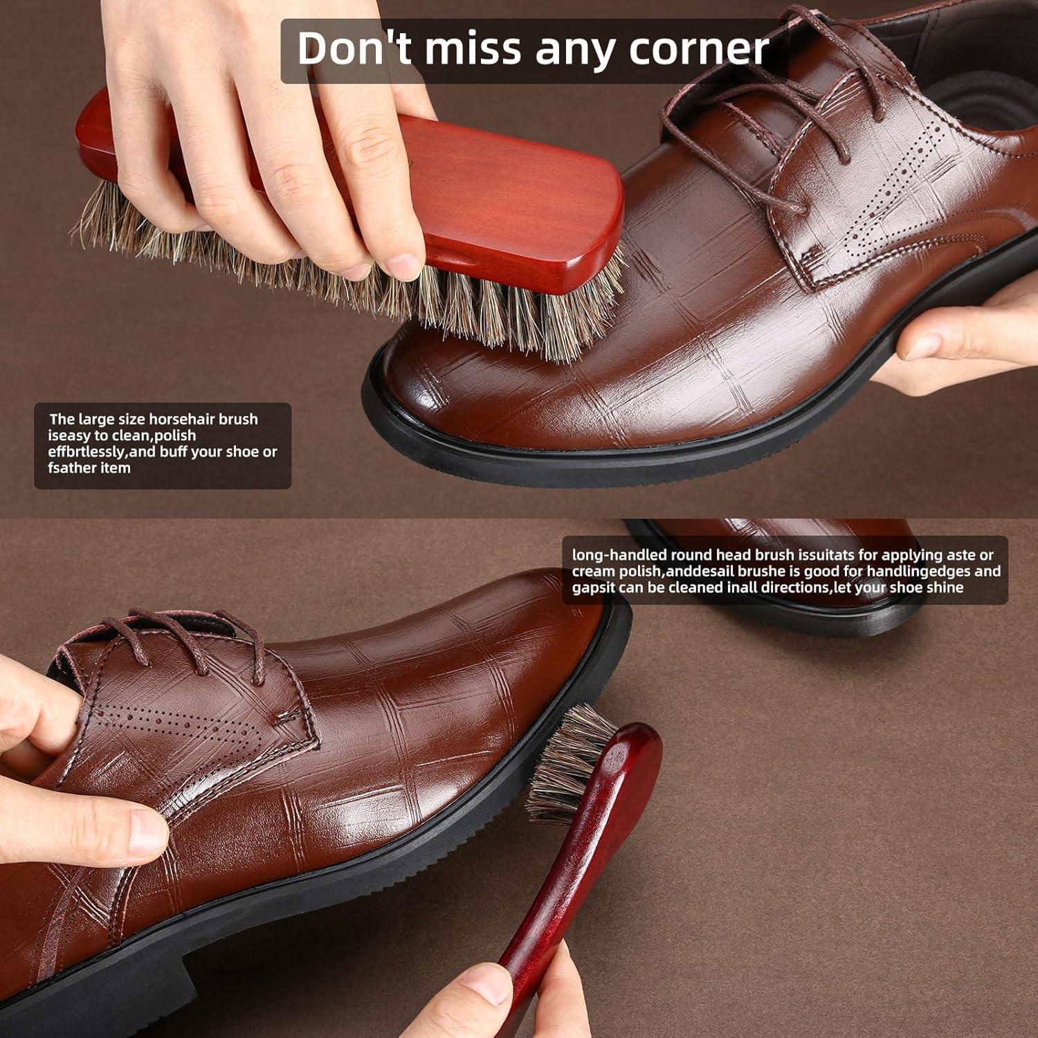 Kit de Cuidado de Zapatos CQSYWQING 5 Piezas Madera Marrón