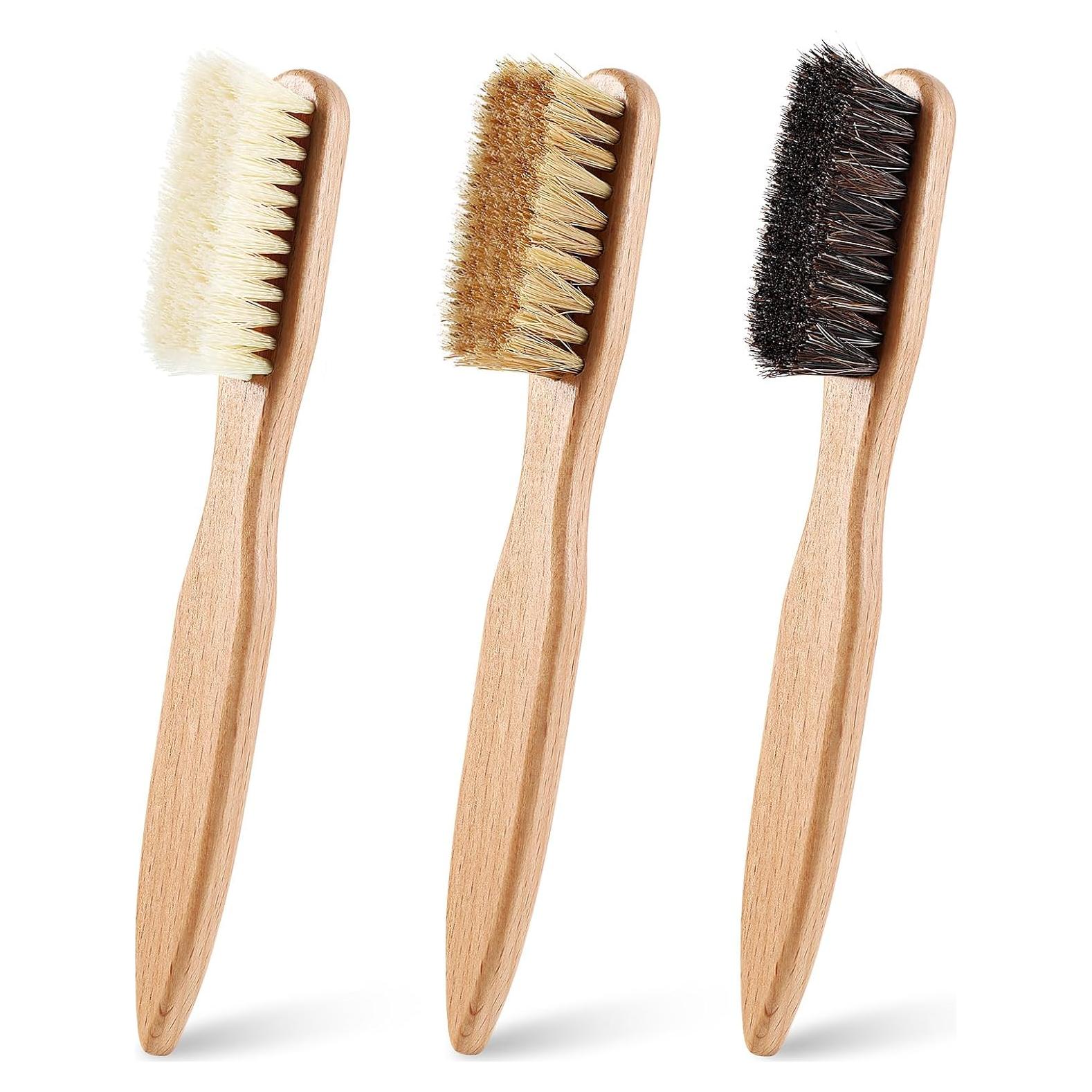 3 Cepillos Quitamanchas de Madera ZJoey con Cerdas de Jabalí