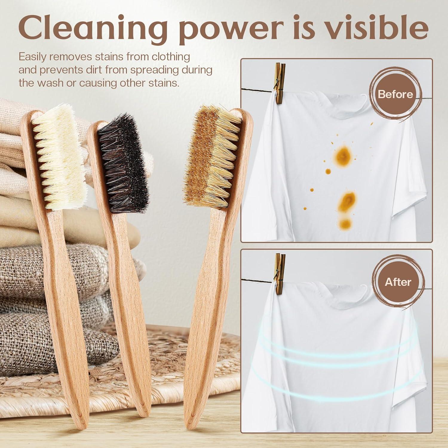 3 Cepillos Quitamanchas de Madera ZJoey con Cerdas de Jabalí