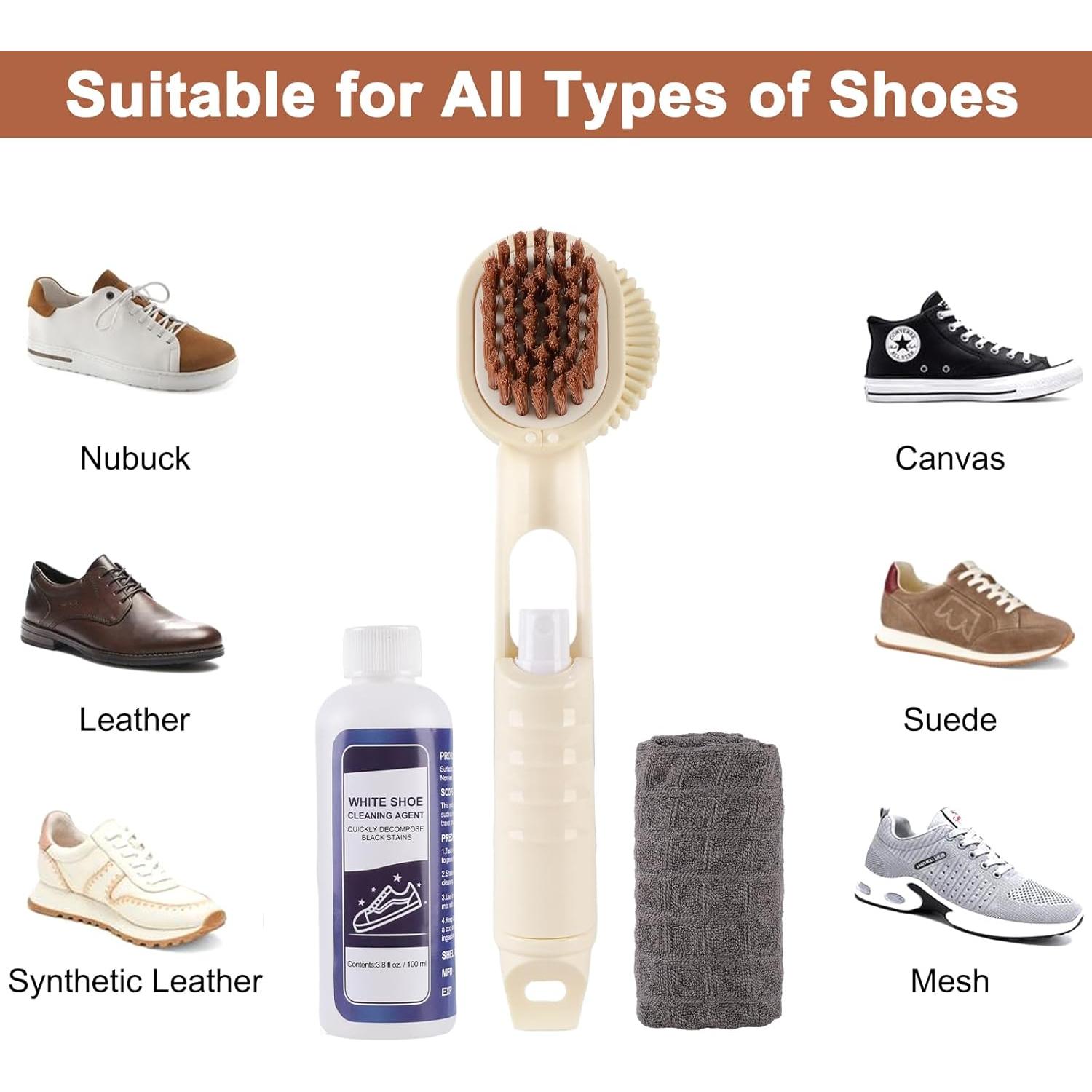 Kit de Limpieza de Zapatos NUKied - Cepillo 3 en 1 y Spray