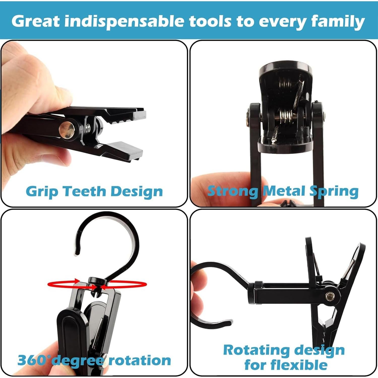 20 Ganchos Colgantes Giratorios Sermuok de Plástico Negro