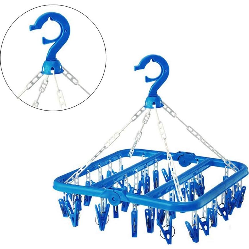 Perchero de Secado SteelFever Plegable con 32 Clips Azul