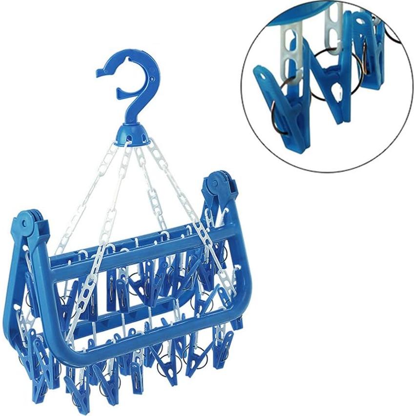 Perchero de Secado SteelFever Plegable con 32 Clips Azul
