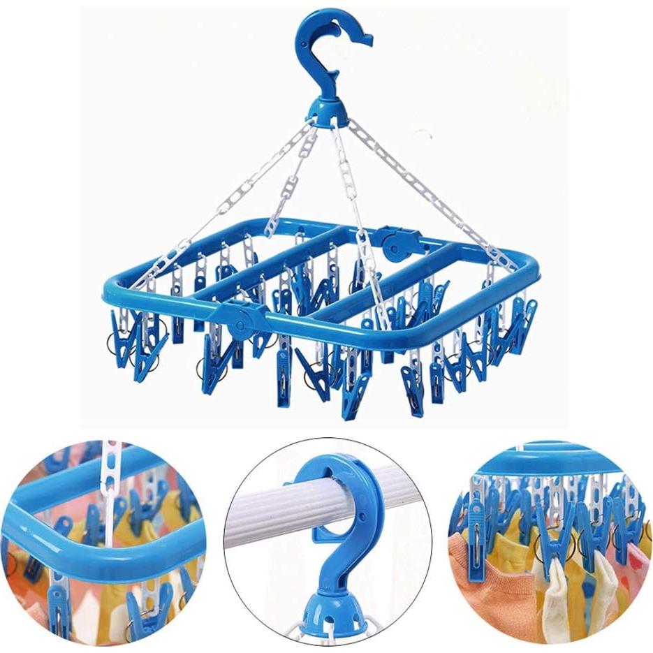 Perchero de Secado SteelFever Plegable con 32 Clips Azul