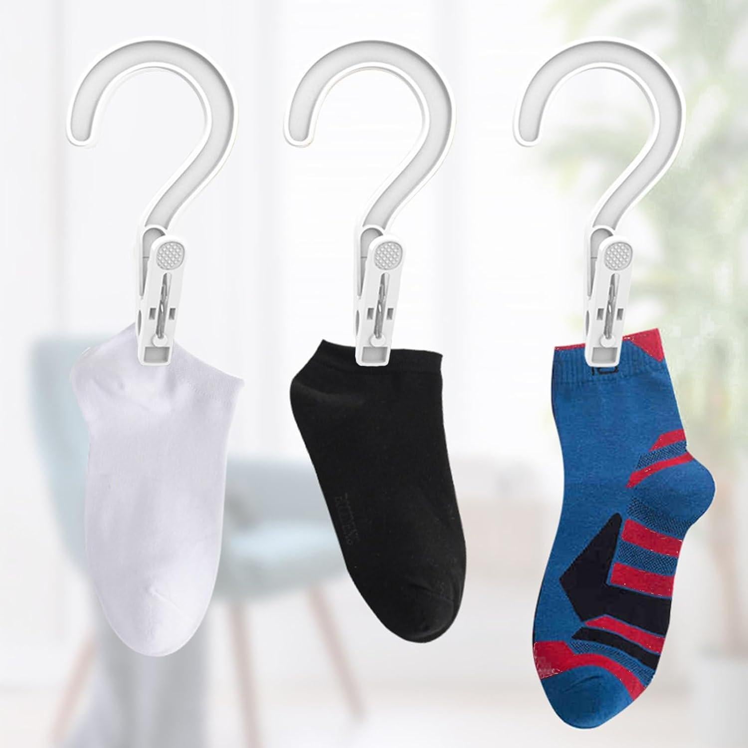 12 Ganchos de Lavandería con Clips Sermuok - Plástico Blanco